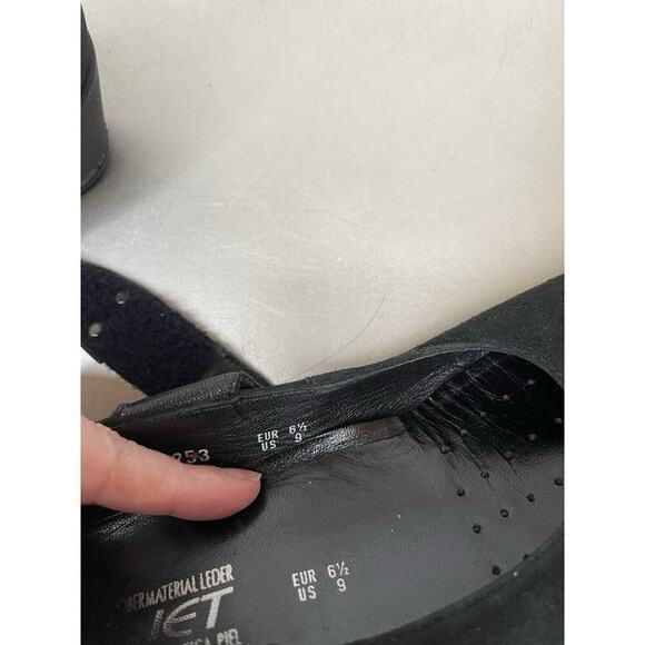 Mephisto Suede Wedge Heel Women 9 Black Leather Comfort Shoe Strap Accent - Picture 7 of 7